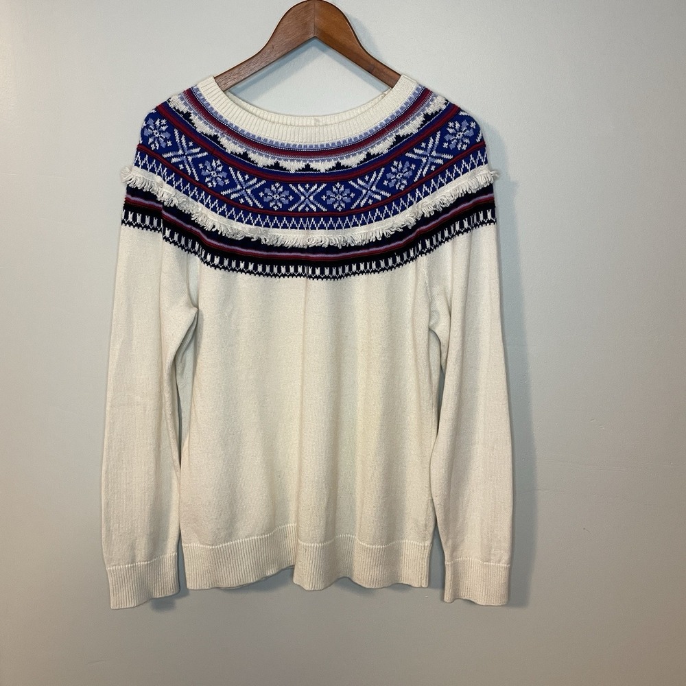Talbots Fair Isle Lambswool Blend Sweater Women's Size 2Xp Winter Holiday Ruffle